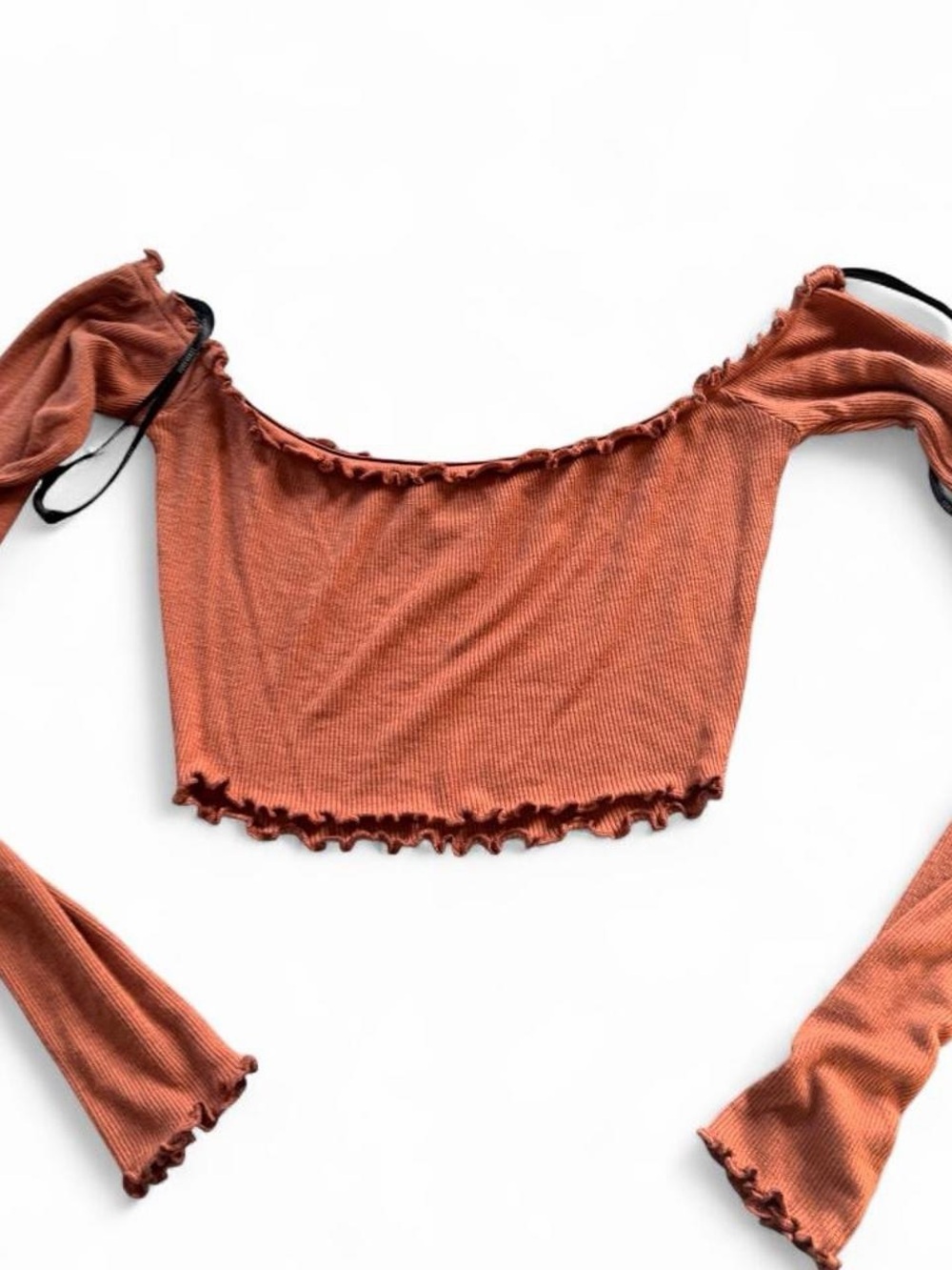 Forever 21 Rust Ribbed Off-the-Shoulder Crop Top